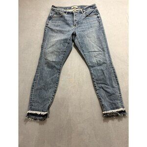 Loft Women's Curvy Skinny Jeans Denim Raw Step Hem Mid Rise Blue Size 30/10